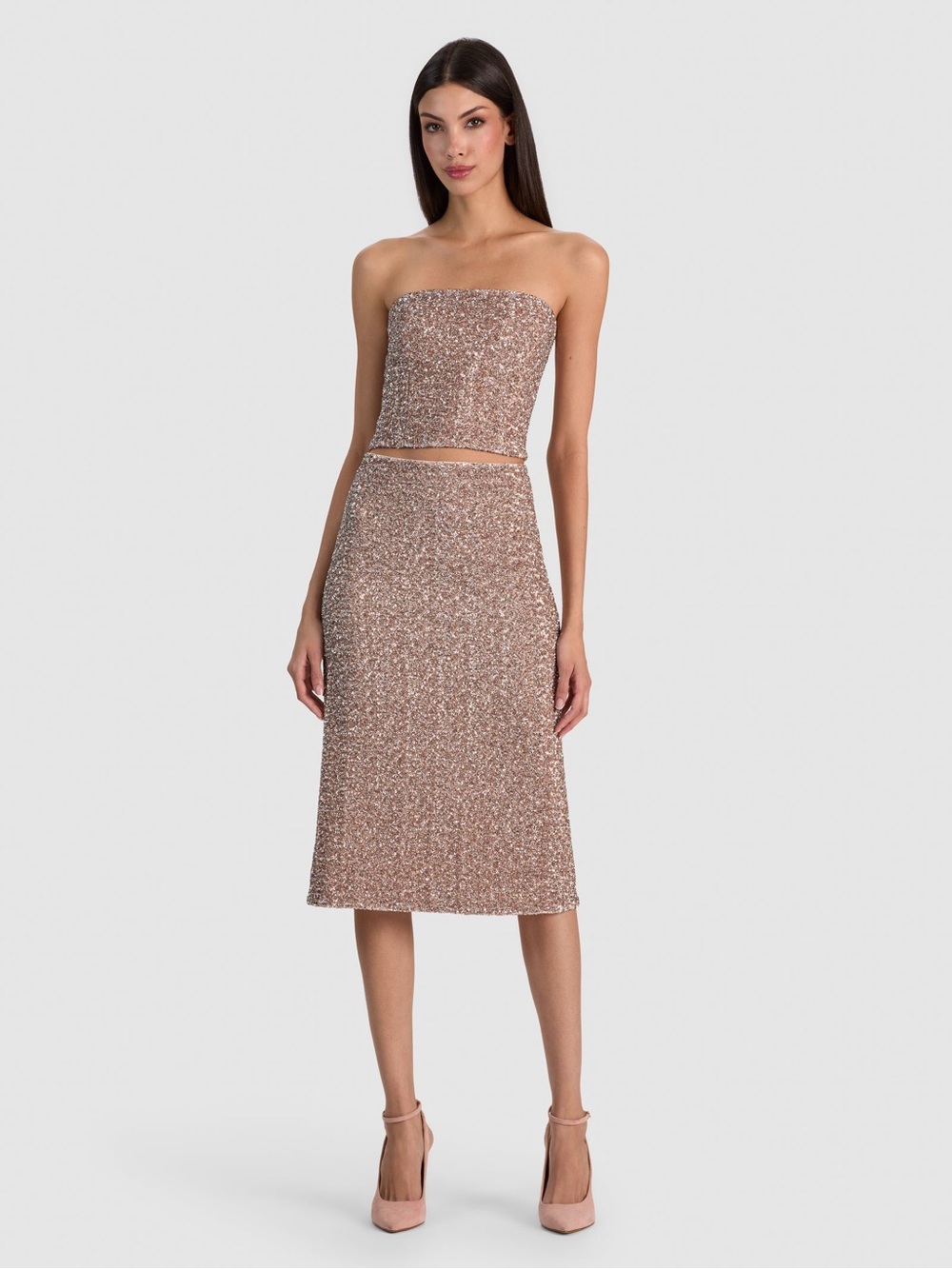 Alice + Olivia FIFI SEQUIN MIDI SKIRT - BLUSH